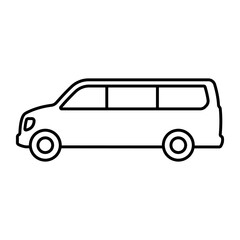 Minibus icon. Minivan. Passenger van. Black contour linear silhouette. Side view. Editable strokes. Vector simple flat graphic illustration. Isolated object on a white background. Isolate.