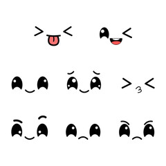 a set of kawaii emoticons on a white background