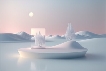 Abstract landscape with a podium in winter scene. generative ai