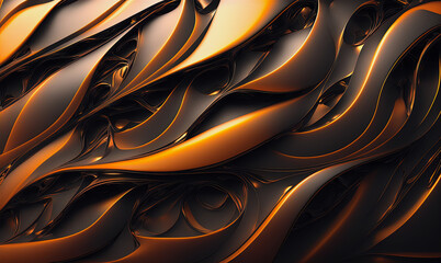 orange metallic modern pattern with curves as background, midjourney illustration