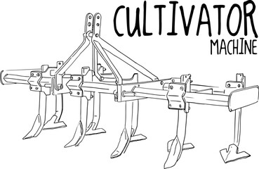 outline of cultivator machinery in field for farmers in agriculture, machine for farmers, sketch art