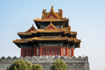 Wooden ornament. The Forbidden City. History of civilization. Beijing China