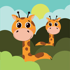 Obraz na płótnie Canvas cute giraffes in the forest