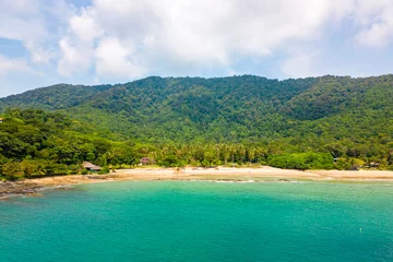 Foto op Canvas Aerial drone view of tropical beach at Ko Lanta island, Thailand. Coastline view of famous target destination. Pure turquoise water and white sand. © Martin