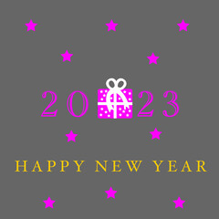 Happy New Year 2023 gift star grey pink