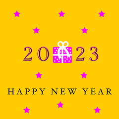 Happy New Year 2023 gift star gold pink