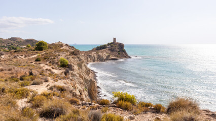 Fototapeta na wymiar Beaches, cliffs in the Mediterranean Sea in southern Spain. Costa Blanca, between Alicante and Denia, in the Valencian community.