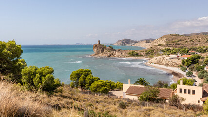 Naklejka premium Beaches, cliffs in the Mediterranean Sea in southern Spain. Costa Blanca, between Alicante and Denia, in the Valencian community.