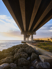 View from underneath the NEW Herbert C Bonner bridge spanning the Oregon Inlet on the North...
