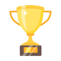 Gold sport award flat vector illustration. Collection of golden trophy and medal for winner isolated on white background