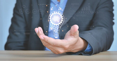 Concept of new ideas and innovation. Hands holding light bulb for Concept new idea concept with innovation and inspiration, Successful business idea and creative innovation concept