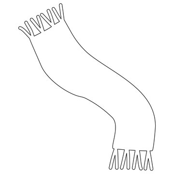 Fringed Warm Winter Scarf, Doodle Style Flat Vector Outline For Kids Coloring Book