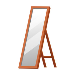 Floor mirror frame cartoon illustration. Wooden and metal frame mirror for bedroom, living room or hallway isolated on white