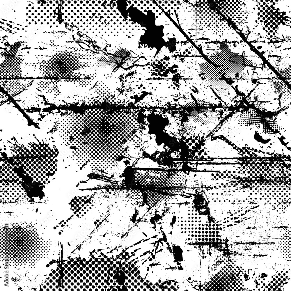 Poster Vector Seamless Pattern. Seamless Texture with Grunge Elements.
