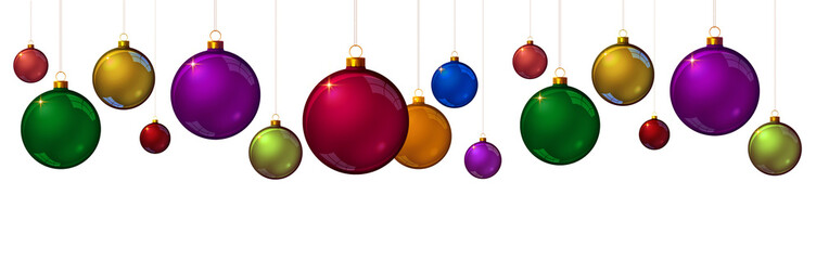 Colorful Christmas balls isolated on white background.