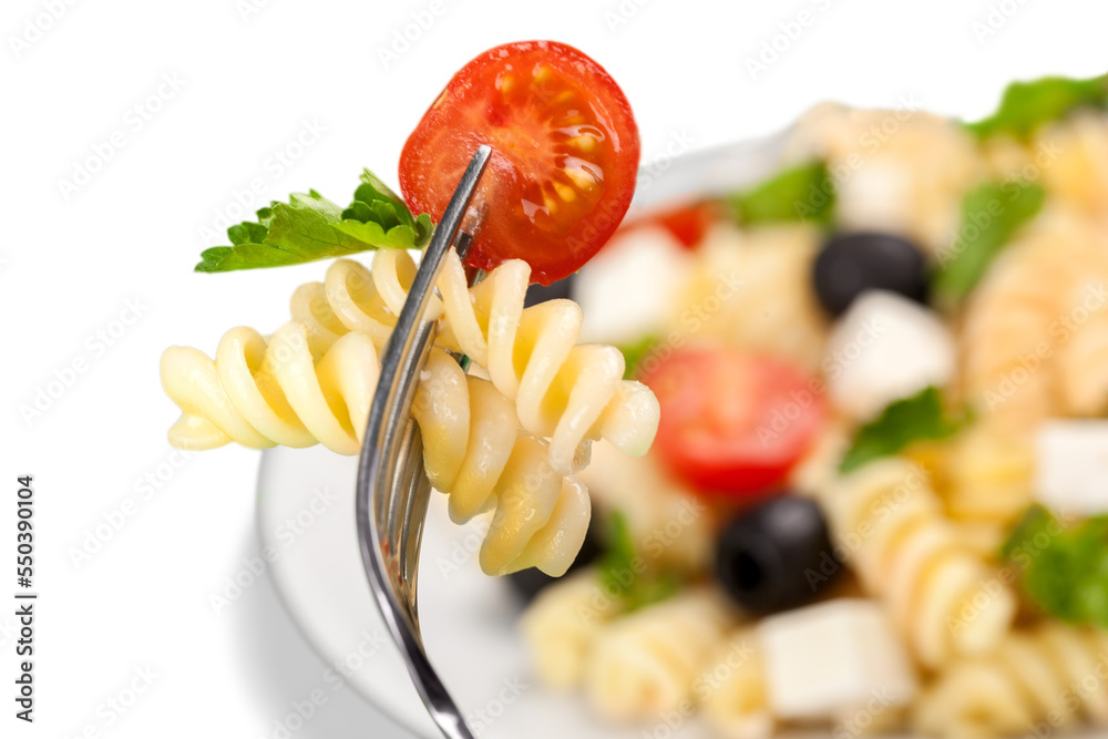 Canvas Prints pasta with tomatoes and basil isolated on white background