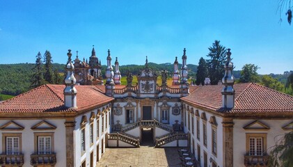 Drone shots of Mateus Palace, a winery in Douro Valley, Portugal