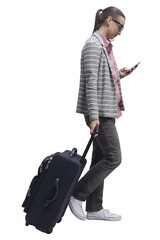 PNG file no background Woman traveling and using a smartphone