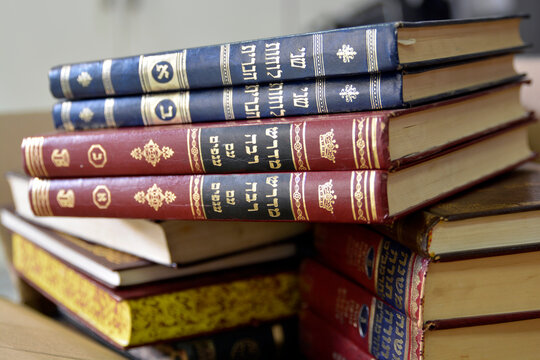 ancients Jewish Talmud and Gemara books was photographed in Israel. placed on top of each other in a close-up shot