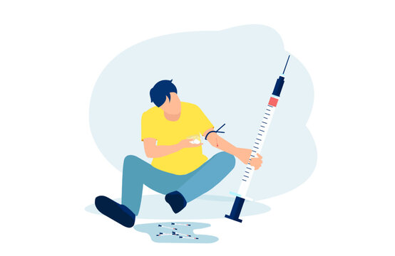Vector of a man with a syringe injecting drugs.