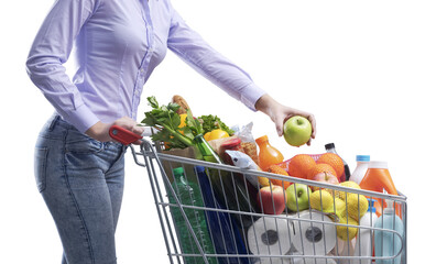 PNG file no background Woman doing grocery shopping at the supermarket