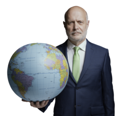 PNG file no background Corporate businessman holding a globe