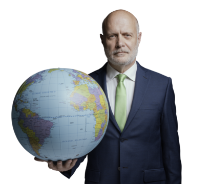 PNG file no background Corporate businessman holding a globe - Powered by Adobe