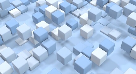 Floating cubes. Abstract geometric background in blue and white colors. 3d render