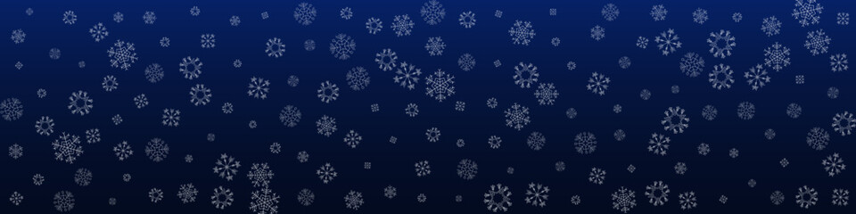 Gray Snowfall Vector Blue Panoramic Background.