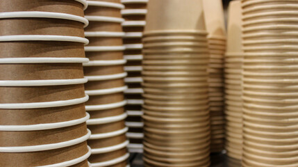 One-Off Paper Cups For Hot Drinks Closeup Soft Focus Texture Background