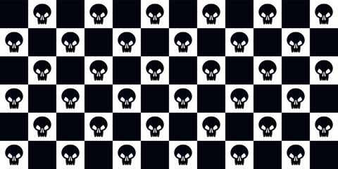 Y2k Emo and Goth checkered seamless patterns with skulls.  2000s black and white background. Retro 90s, 00s aesthetic - obrazy, fototapety, plakaty