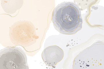 Watercolor art background vector. Wallpaper design with brush and golden line. Earth tone blue, pink, ivory,  watercolor Illustration for prints, wall art, covers and invitation cards.