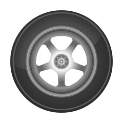 Fototapeta premium Disk and tire side view. Cartoon vector illustration of rubber tire with tread pattern, wheel rim for automobile isolated on white