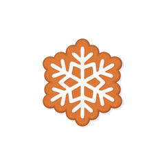 Snowflake shaped Christmas gingerbread cookie with icing decoration. Vector illustration