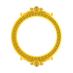 Gold mirror frame cartoon illustration. Old ornate rococo or retro blank frame for paintings, pictures or photos