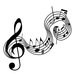 Melody line with treble clef, notes. Music festivals background. Classic concert illustration for party flyer, show banner.