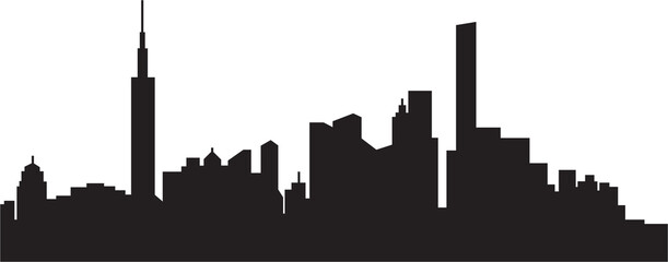 modern cityscape skyline silhouette drawing.