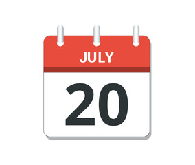 July 20th calendar icon vector. 