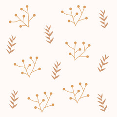 Cool old style seamless pattern with beige light brown flowers and leaves. Seamless background for textile decoration and texture.