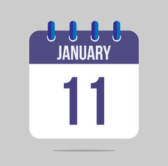 11 january calendar vector. Calendar icon for january with marked date. Design for schedules, meetings and appointments
