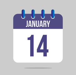 14 january calendar vector. Calendar icon for january with marked date. Design for schedules, meetings and appointments