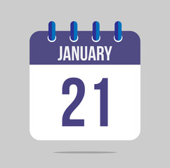 21 january calendar vector. Calendar icon for january with marked date. Design for schedules, meetings and appointments