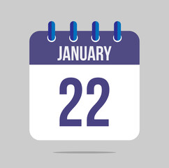 22 january calendar vector. Calendar icon for january with marked date. Design for schedules, meetings and appointments