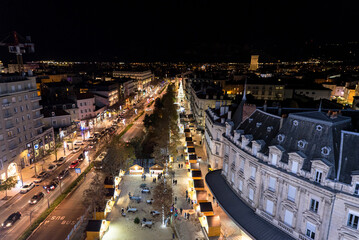Aerial view of the Christmas market at french Valence city