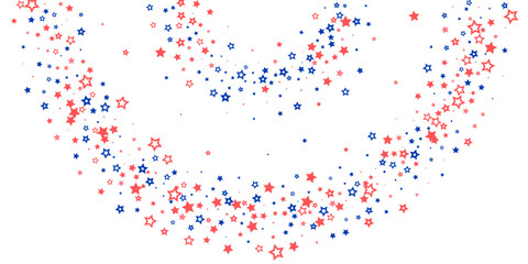 Falling confetti stars. Blue and pink stars on a white background. Festive background. Abstract texture on a white background. Design element. Vector illustration, eps 10.