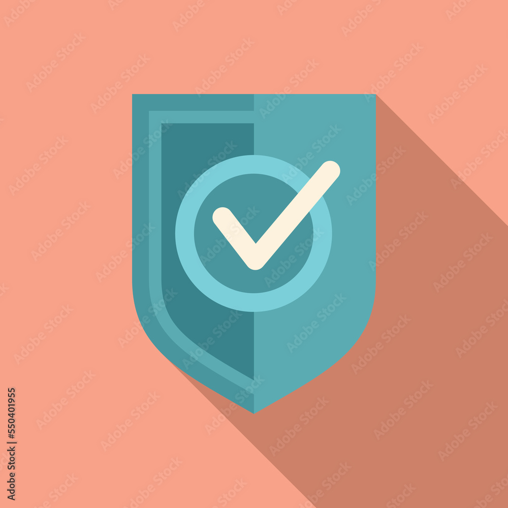 Poster approved shield icon flat vector. interface button. software app