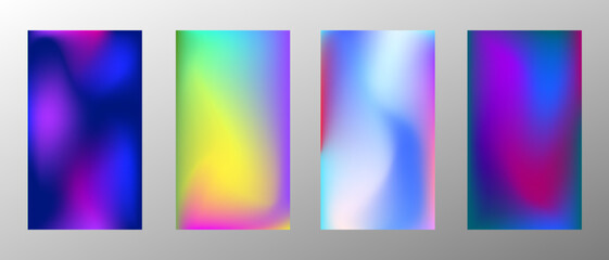 Fototapeta premium Abstract bright gradient background. Set of 4 backgrounds. Creative modern vector illustration. Holographic spectrum for coating.