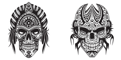 Tribal Human Skull Tattoo Design, Human Skull Tribal Vector Graphic Design Illustration
