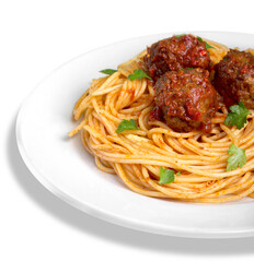 pasta with meatballs and parsley with tomato sauce