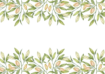 Oriental hybrid lilies. Pink lily flowers and buds. Brochure design template. Watercolor hand-drawn A4 layout on white background.
